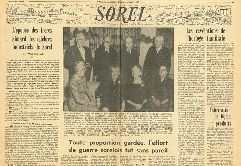 Article de journal accompagné d'une photo des sœurs et frères Simard