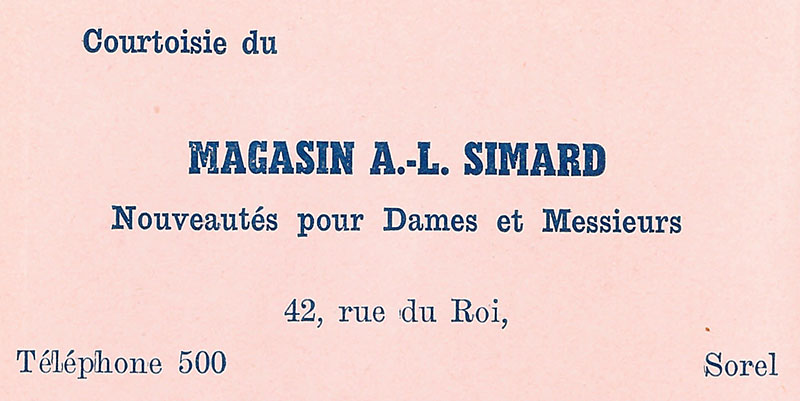 Une publicité du magasin appartenant à Ludger Simard.