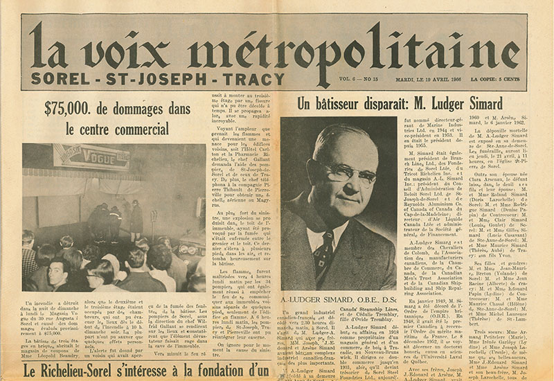 Article de journal accompagné d'une photo de Ludger Simard